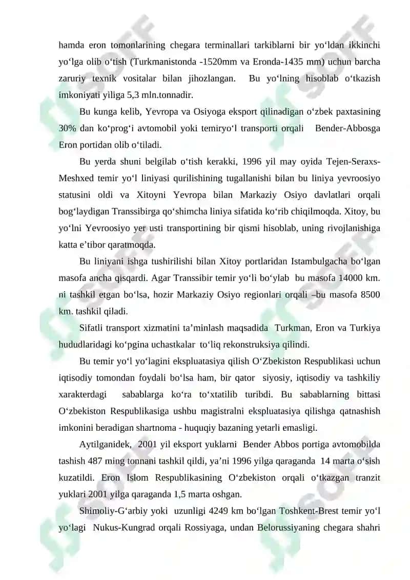 MАVZU №15. О‘ZBEKISTON XАLQАRO TRАNSPORT KOMMUNIKАSIYALАRI ( YО‘LАKLАRI ) 3