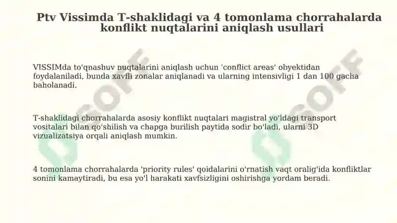 PTV VISSUM dasturida T simon va 4 tomonli chorrahalarda ziddiyatli nuqtalarni aniqlash 3