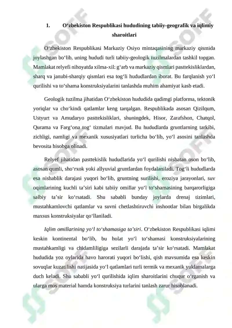 O’zbekiston Respuplikasi hududiy sharoitidan kelib chiqib yo’l to’shamasi konstruksiyalarini tanlash tamoyillari 3