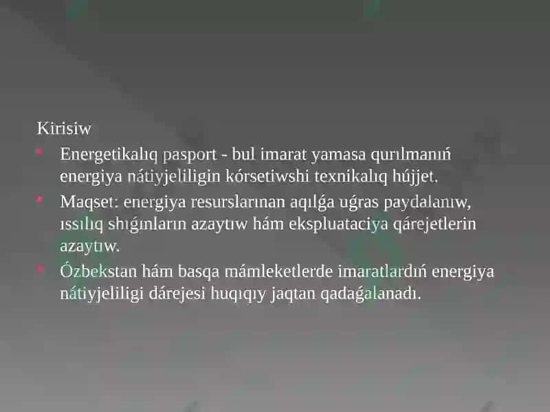 Jámiyetlik hámturaq jayimaratlarınıń energetika líqpasportı Jobası 3