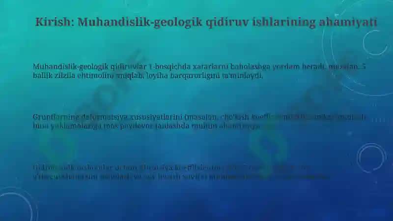Bino va gidrotexnika inshootlar qurilishida injener-geologik qidiruv ishlari 3