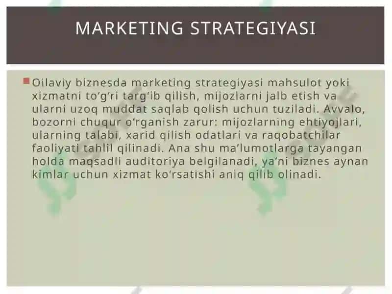 Oilaviy biznesda marketing strategiyasi va mijozlar bilan ishlash 3