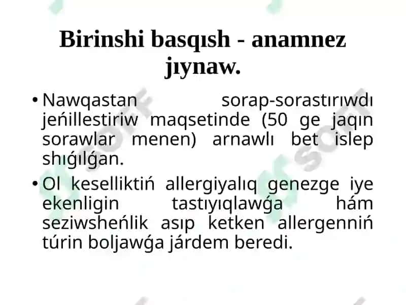 Allergiyalıq keselliklerdi diagnozlaw ushın klinik hám laboratoriya usılları 3