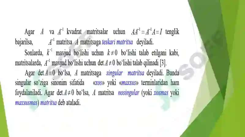 Matritsa rangini hisoblash. Xos va xosmas matritsalar 3