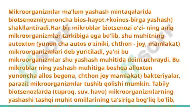Мikroorganizmlar ekologiyasi. Inson tanasining normal mikroflorasi va uning ahamiyati va vazifalari. Disbakteriozlar 3