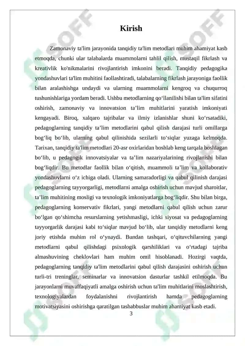 PEDAGOGLARNING TANQIDIY TALIM METODLARINI QABUL QILISH DARAJASI VA ULARGA BOʻLGAN TOʻSIQLAR 3