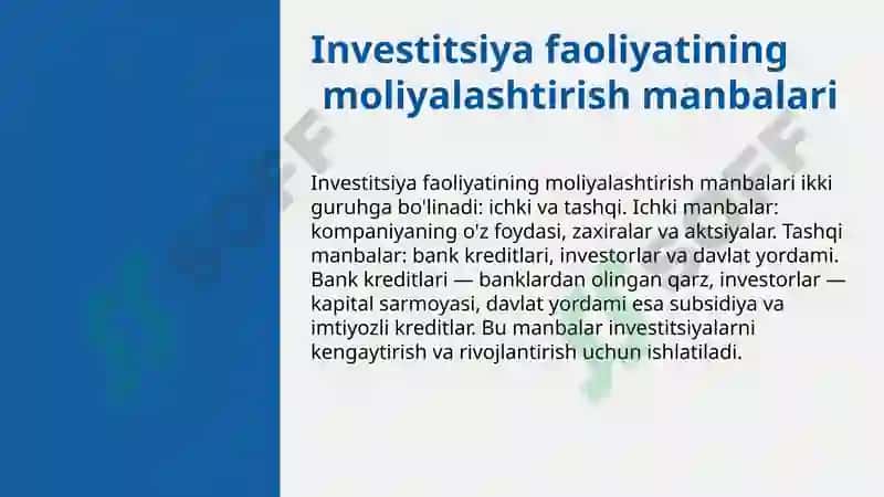 Investitsiya faoliyatini moliyalashtirish manbalari va usullari 3