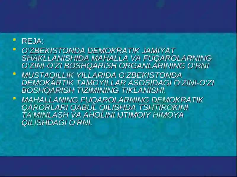 O'ZBEKISTONDA DEMOKRATIK JAMIYAT SHAKLLANISHIDA MAHALLA VA FUQAROLARNING O‘ZINI-O‘ZI BOSHQARISH ORGANLARINING O‘RNI 3