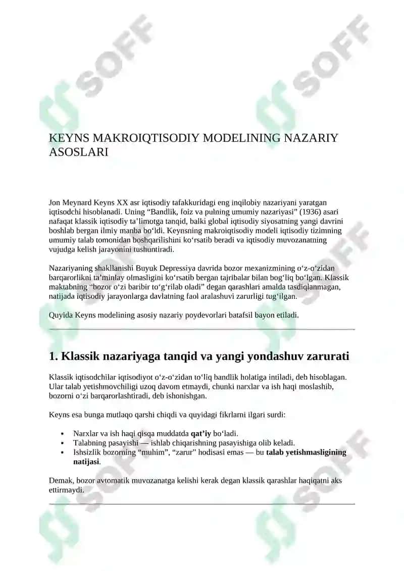 Keynsning tovarlar va xizmatlar bozoridagi makroiqtisodiy muvozanat modeli 3