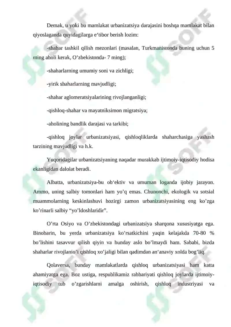 Urbanizasiya jarayoni va shaharlar geografiyasi 3
