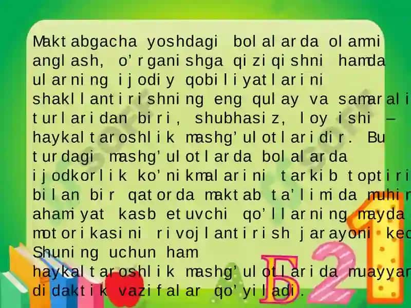 Maktabgacha taʼlim tashkilotlarida loy ishi mashgʻulotlari 3