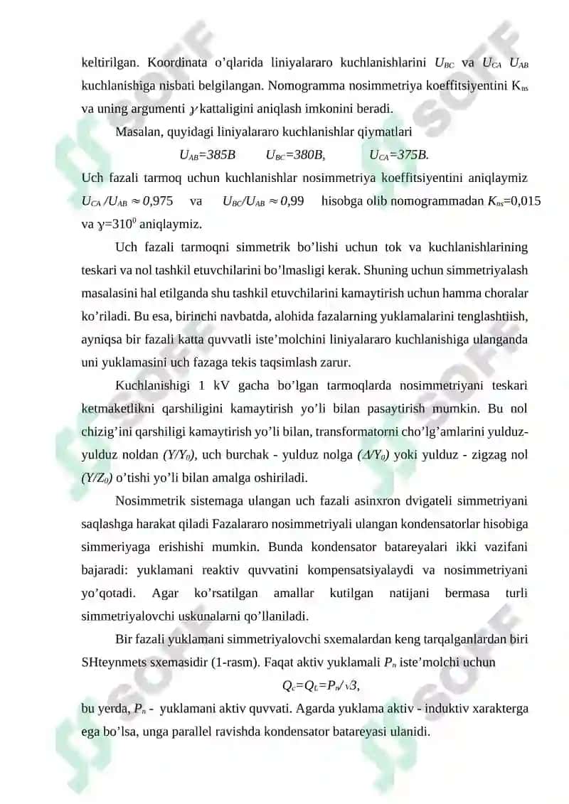 UCH FAZALI TARMOQNING NOSIMMETRIYA YUKLAMALARINI SIMMETRIYALASH 3