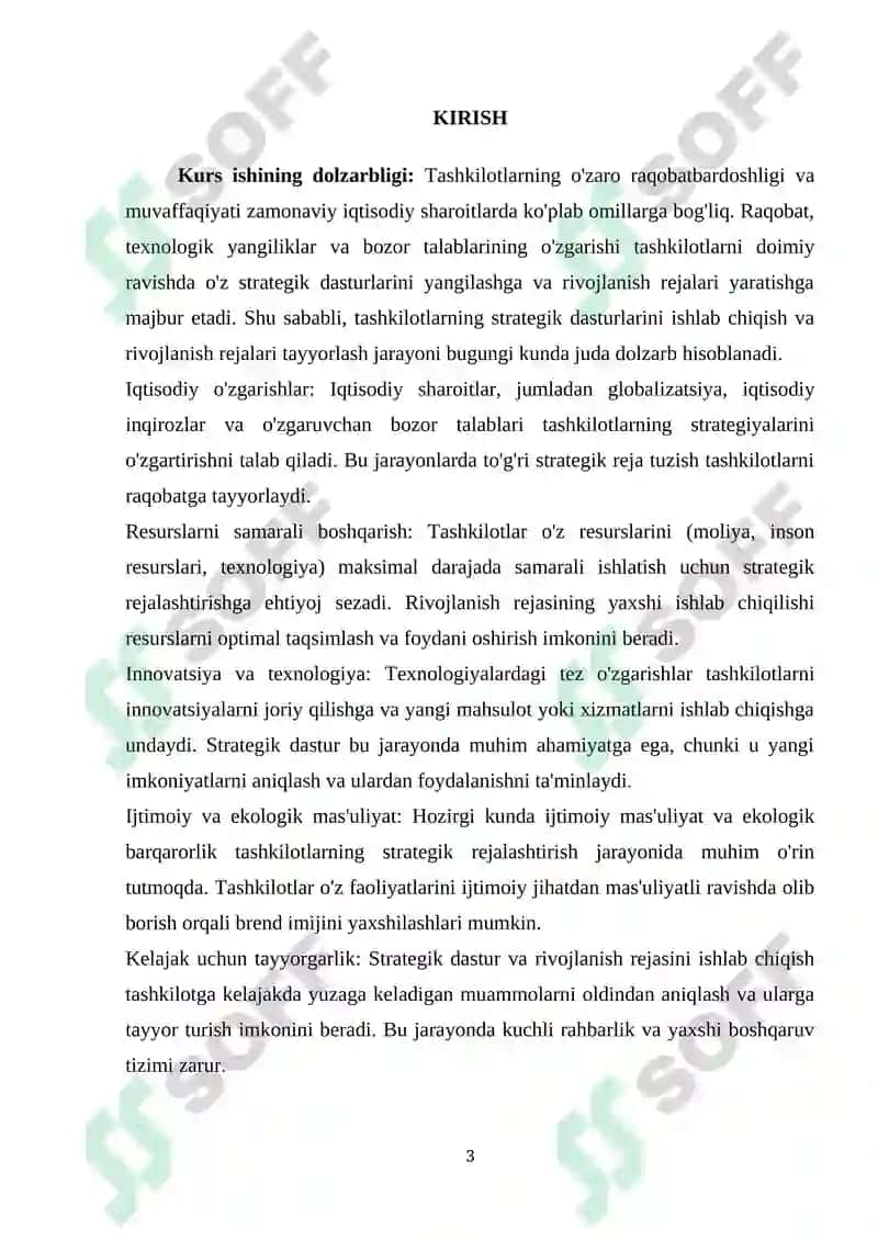 Tashkilotning strategik dasturi va rivojlanish rejasini ishlab chiqish 3