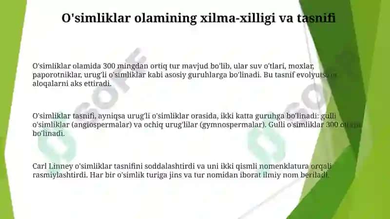 O'simliklar olamining xilma-xilligi va uning tabiatdagi o'rni 3