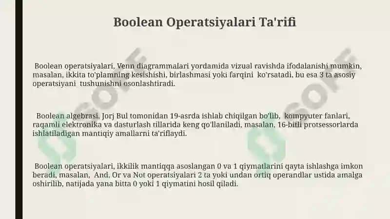 Boolean Operatsiyalari Ta'rifi 3