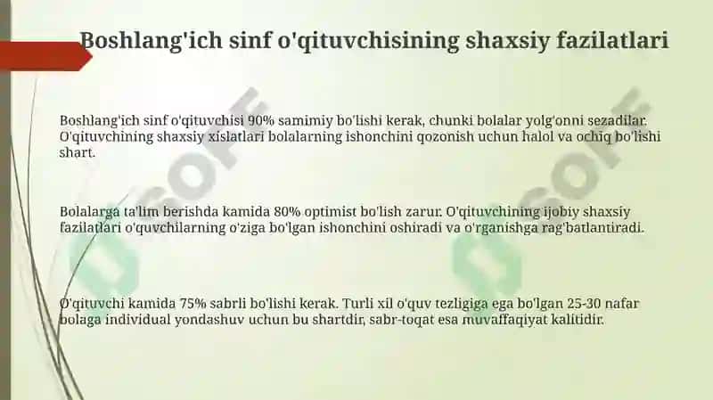 Boshlang'ich sinf o'qituvchisining shaxsiy fazilatlari 3