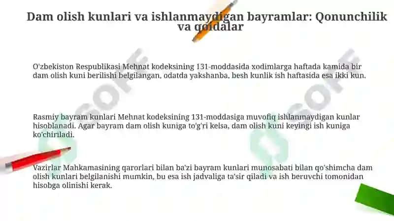 Dam olish kunlari va ishlanmaydigan bayram kunlari 3