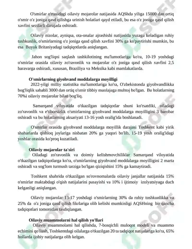 Oiladagi ziddiyatlarning o'smirlar hayotiga tasiri 3