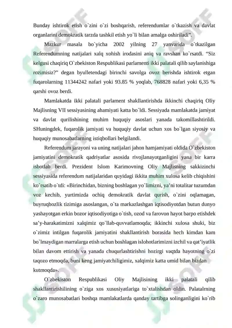 O`zbekiston Respublikasida ikki palatali parlamentni shakllantirishning o`ziga xos xususiyatlari 3
