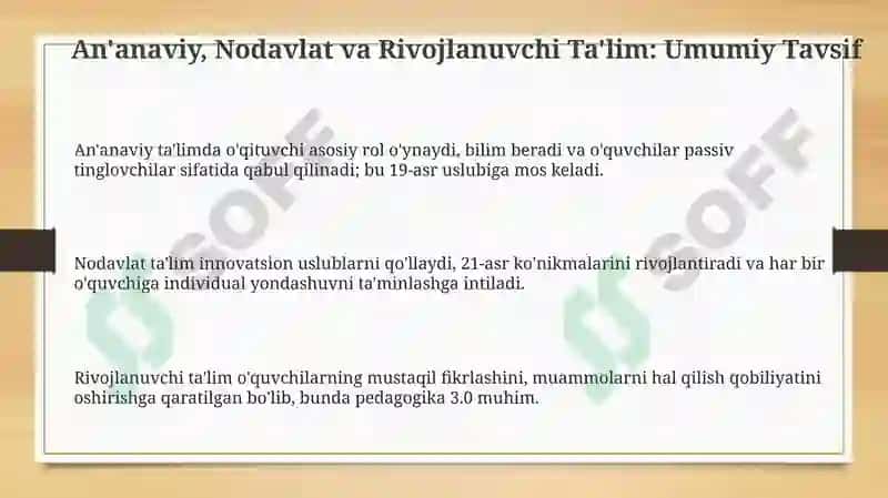An'anaviy, Nodavlat va Rivojlanuvchi Ta'lim 3