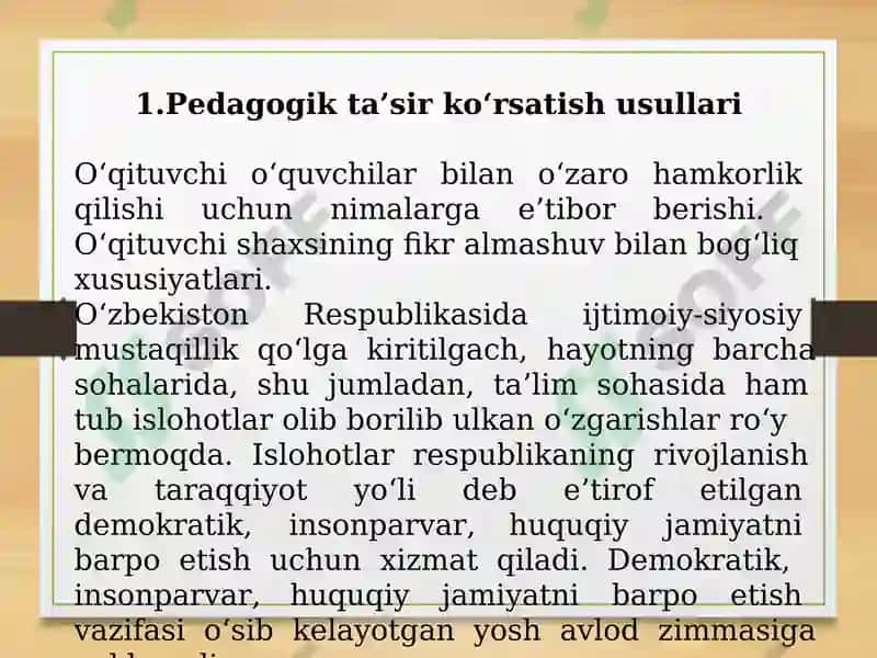 Pedagogik ta’sir koʻrsatish – kommunikativ qobiliyatning asosiy usuli sifatida. Pedagogik muloqot – oʻqituvchining ijodiy faoliyati sifatida. 3