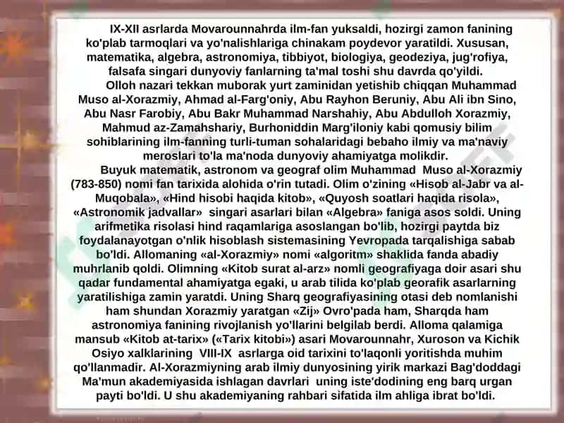 O’zbek allomalarining jahon sivilizasiyasiga qo'shgan hissasi 3