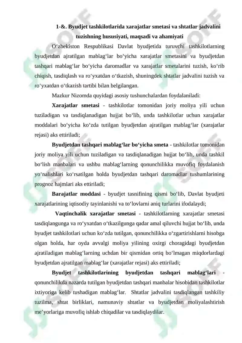 Byudjet Tashkilotlarida Smetalar hamda Shtatlar Jadvalini Tuzish, Tasdiqlash va Taqdim Etish Tartibi 3