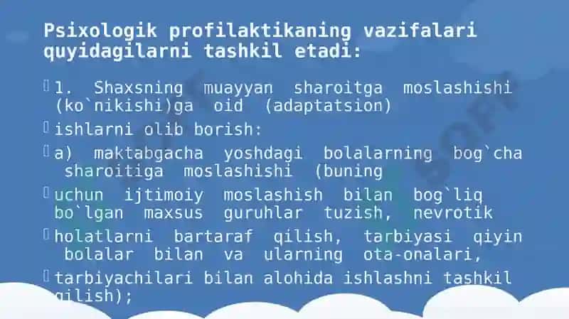 Psixologik profilaktika va uning psixologik xizmat faoliyatidagi roli vamazmuni 3