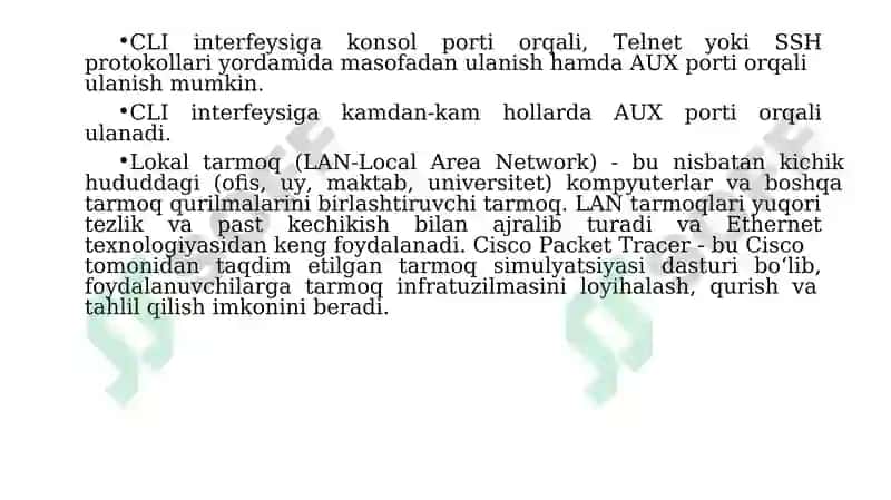 CISCO KOMMUTATORLARINING BUYRUQ INTERFEYSI BILAN ISHLASH VA DASTLABKI KONFIGURATSIYANI SOZLASH 3