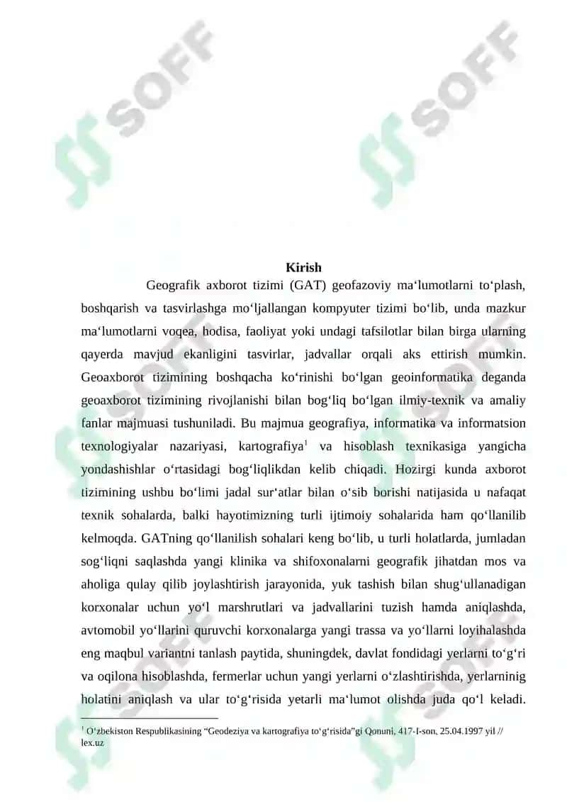 Geaxborot tizim va texnologiyalari asosida olot tumani melioratsiya elektron xaritalarni loyihalash va tuzish 3