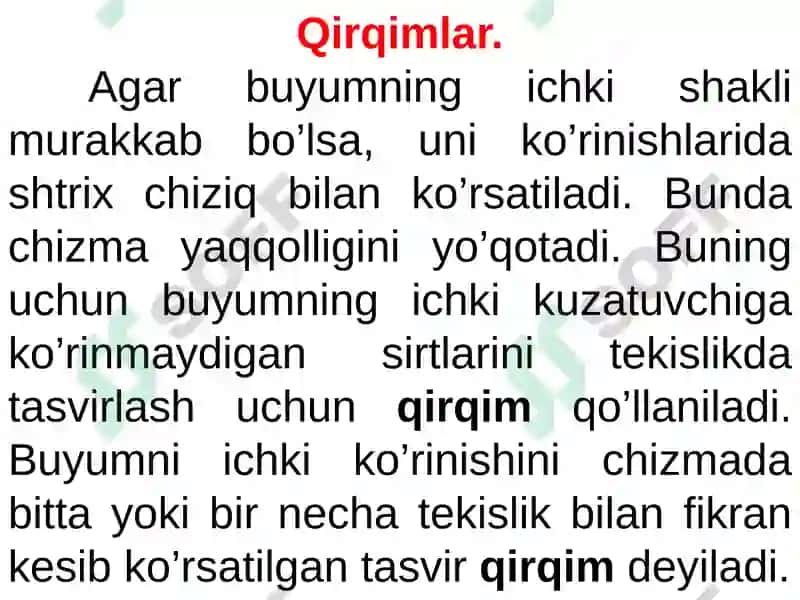 Qirqim va kesim. Og'ma kesim va uning haqiqiy kattaligini yasash 3