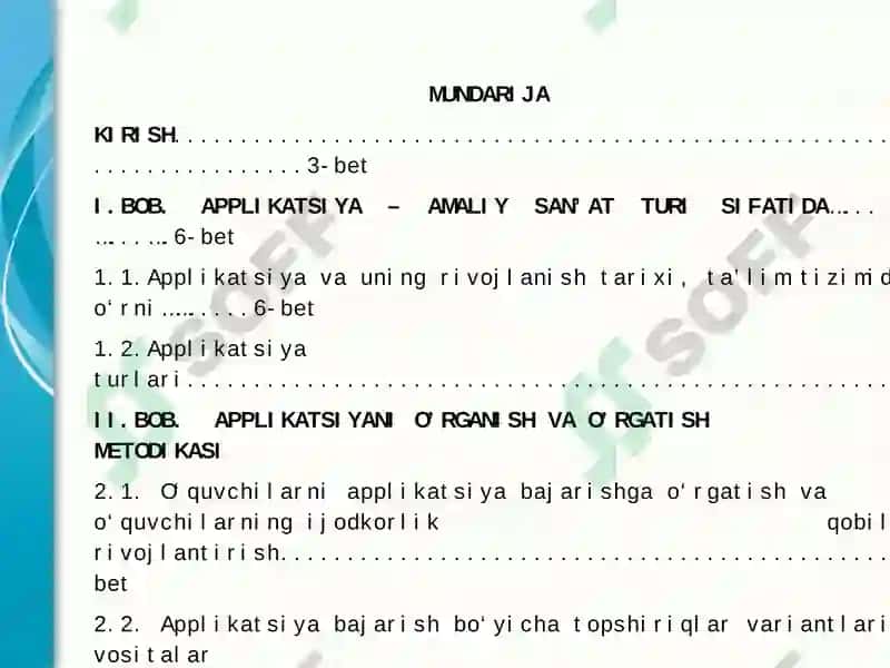 APPLIKATSIYA - AMALIY SAN'AT TURI SIFATIDA.     MTTDA APPLIKATSIYA TURLARI 3
