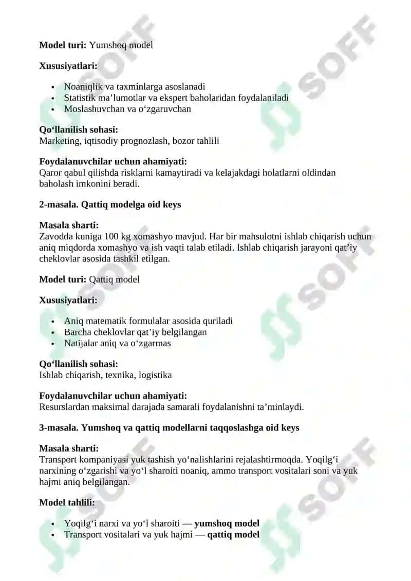 Yumshoq va qattiq modellar. Chiziqli dasturlashning eksperimental masalalari 3