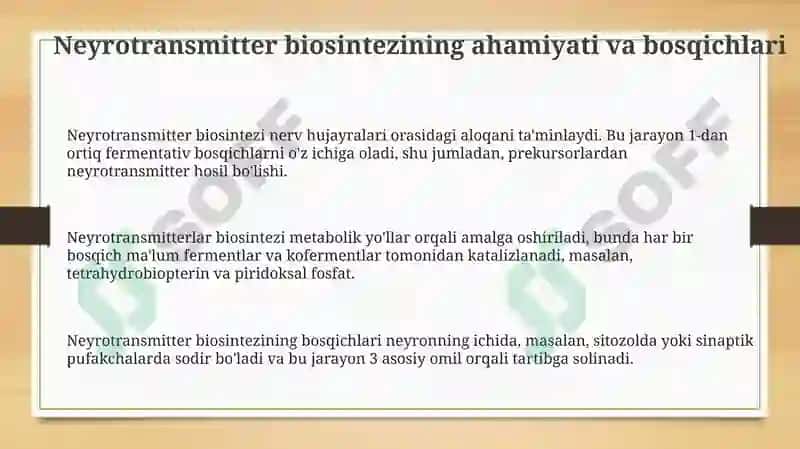 Neyromediatorlar biosintezi ahamiyati va kasalliklari 3