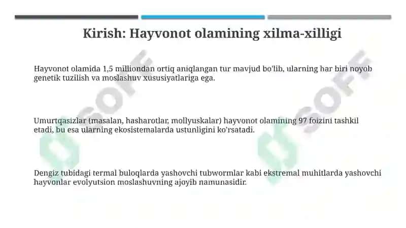 Hayvonot olami xilma-xilligi va uning tabiatdagi o'rni 3