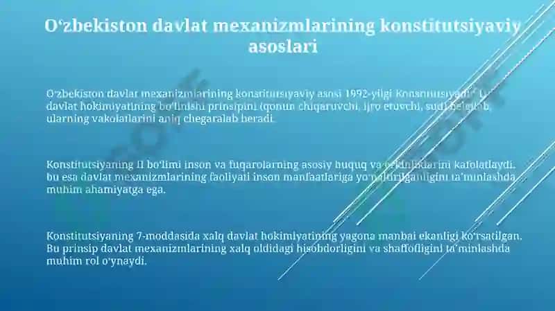 Oʻzbekistondavlatmexanizmlarivabirontadavlatmexanizminisolishtirish 3