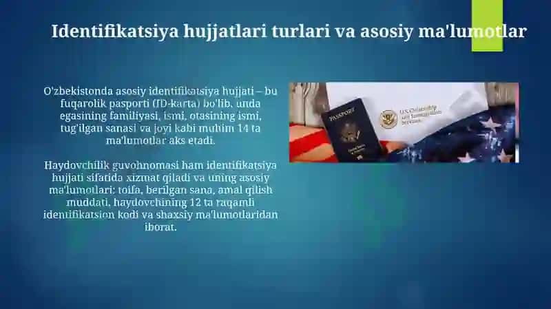Identifikatsiya hujjatlari turlari va asosiy ma'lumotlar 3