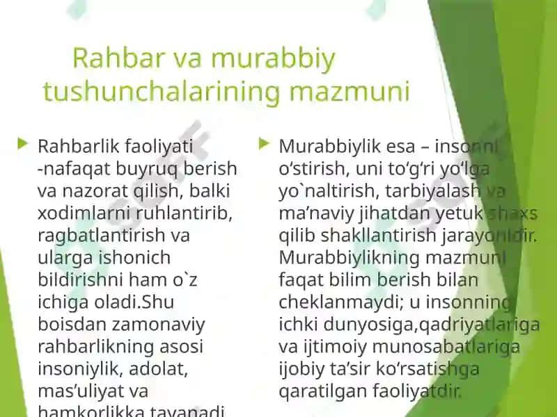 Rahbarning jamoadagi murabbiy sifatidagi o’rni va funksiyalari 3