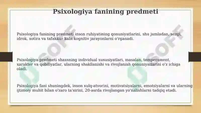 Psixologiya fani predmeti va rivojlanish tarixi 3