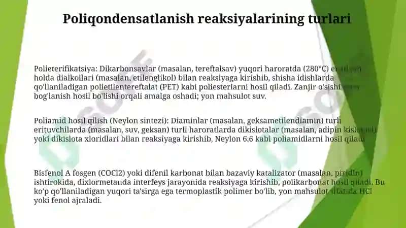 Polikondensatlanish reaktsiyalari 3