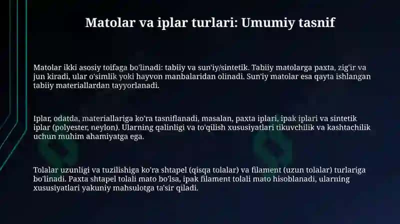 Gazlama va ip turlari bilan ishlash darslarining mazmuni 3