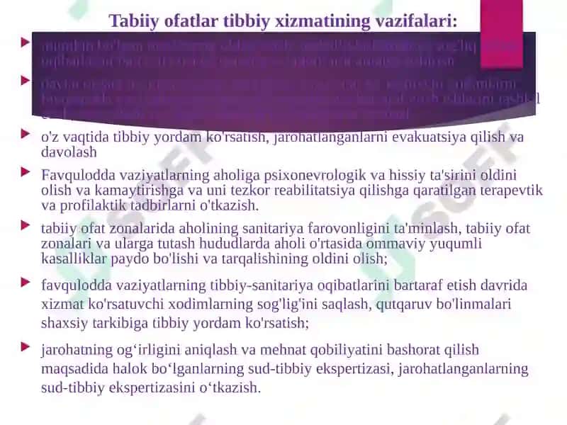 Favqulodda vaziyatlar va ofatlarda tez yordam va shoshilinch tibbiy yordamni tashkil etish 3