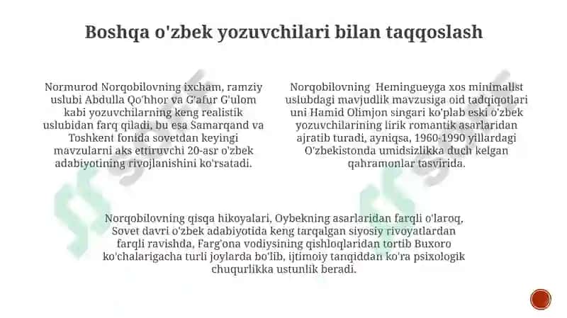Normurod Norqobilovning qissalari tahlili 3