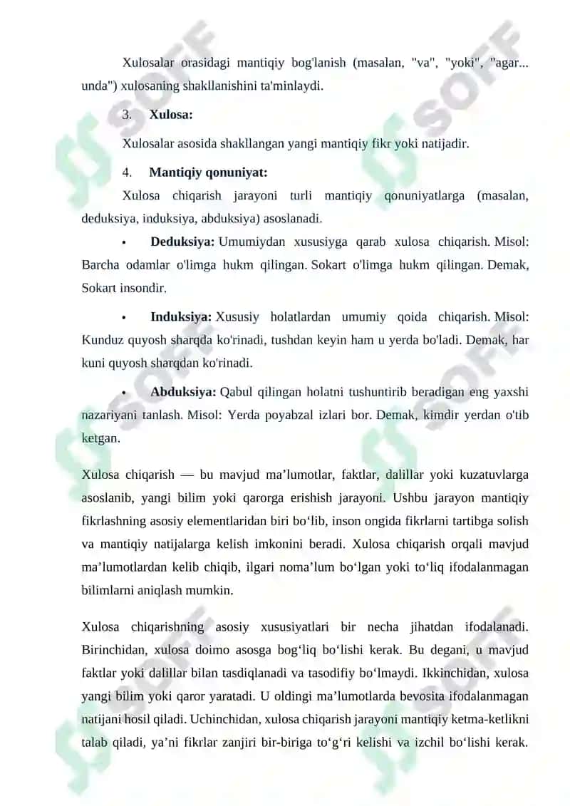 Xulosa chiqarishning umumiy mantiqiy tavsifi 3