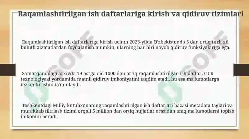 Raqamlashtirilgan ish daftarlariga kirish va qidiruv tizimlari 3