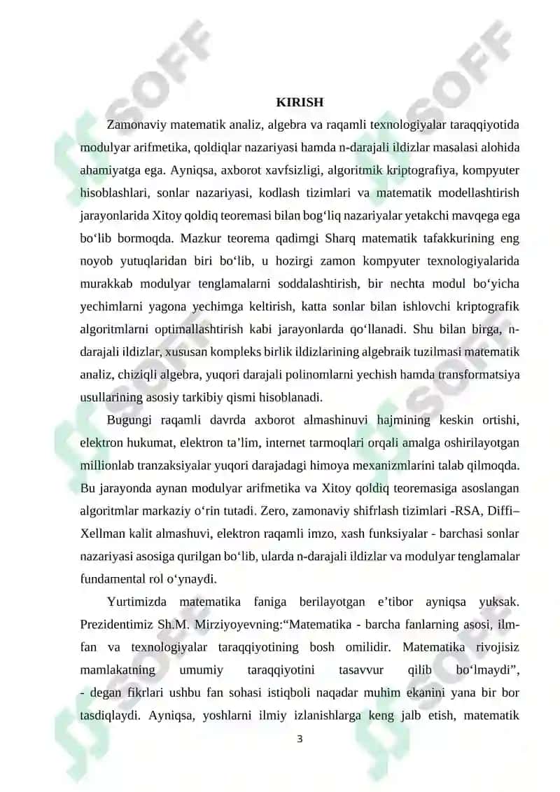 Xitoy qoldiq teoremasi va n-darajali ildizlar 3