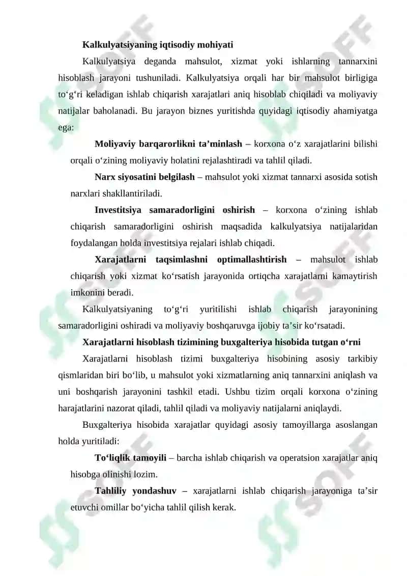 XARAJATLARNI TO‘LA TAQSIMLAB VA O‘ZGARUVCHAN XARAJATLAR BO‘YICHA TANNARXNI KAL'KULYASIYA QILISH USULI. 3