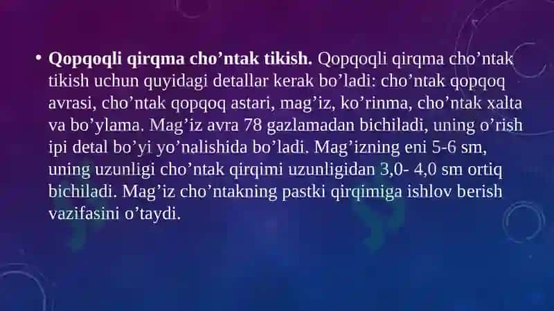 Ayollar va bola kiyimlari dacho'ntaklarga ishlov berish 3