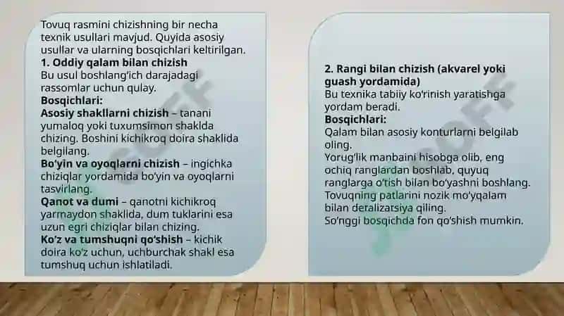 Tovuq va xoʻroz rasmlarini chizish metodikasi 3