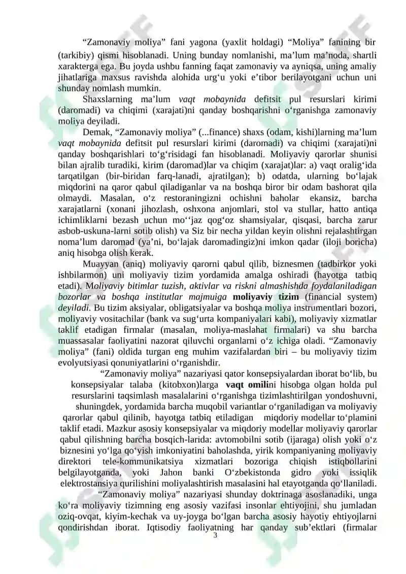 ZAMONAVIY MOLIYANING NAZARIY ASOSLARI 3
